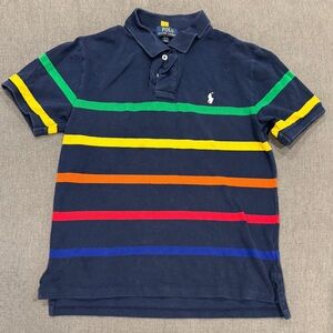 Polo by Ralph Lauren Navy Polo Shirt with Rainbow Stripes